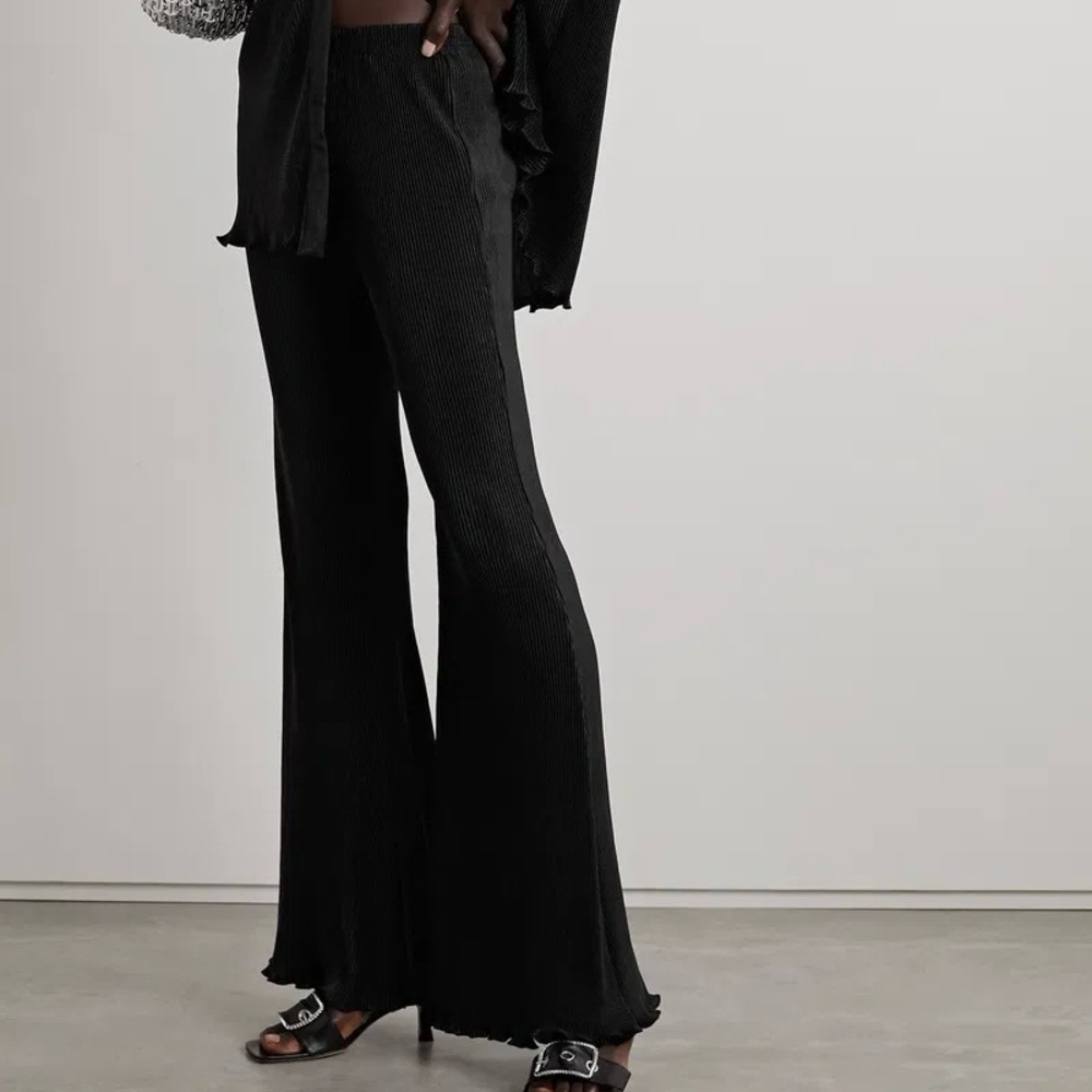 Sleeper Black Satin‎ Origami Plisse Flared Pyjama Pants​​